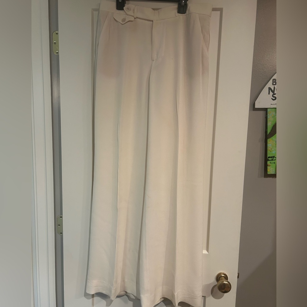 Ralph Lauren Collection Elegant Silk Cream Wide-Leg Pants